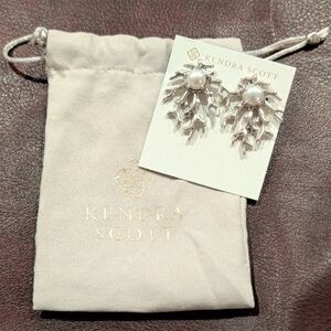 Kendra Scott Silver Pearl Coral Branch Statement Earrings